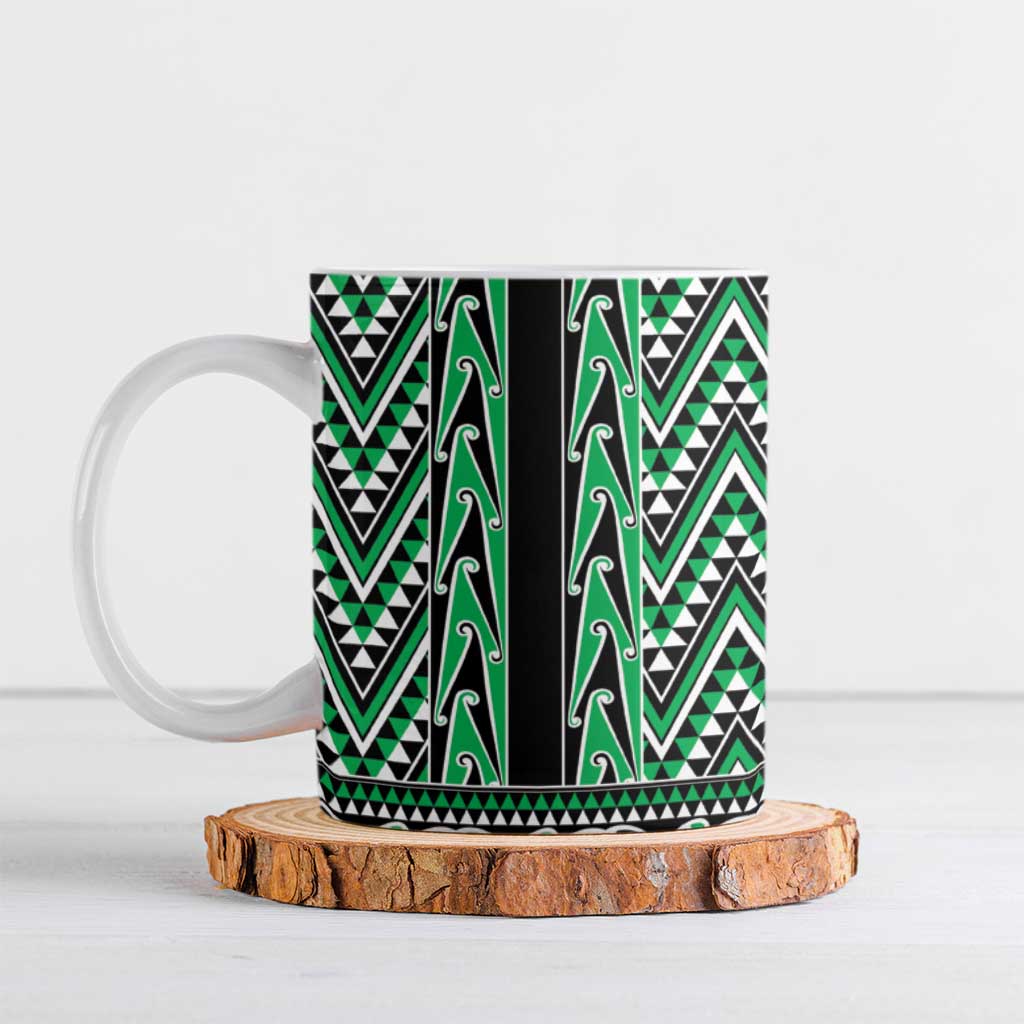 New Zealand Maori Niho Taniwha Ceramic Mug Kakariki Mangopare and Puhoro Pattern - Aussie Hoodie