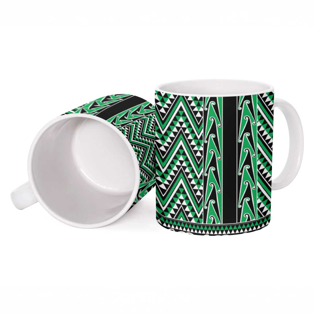 New Zealand Maori Niho Taniwha Ceramic Mug Kakariki Mangopare and Puhoro Pattern - Aussie Hoodie