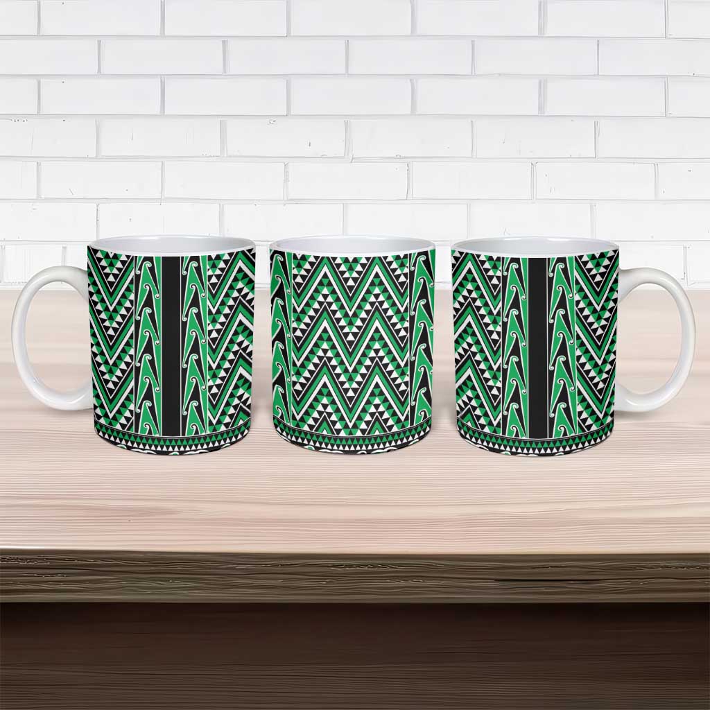 New Zealand Maori Niho Taniwha Ceramic Mug Kakariki Mangopare and Puhoro Pattern - Aussie Hoodie
