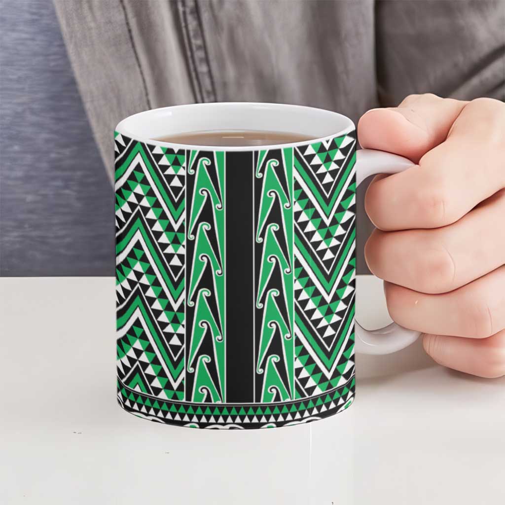 New Zealand Maori Niho Taniwha Ceramic Mug Kakariki Mangopare and Puhoro Pattern - Aussie Hoodie