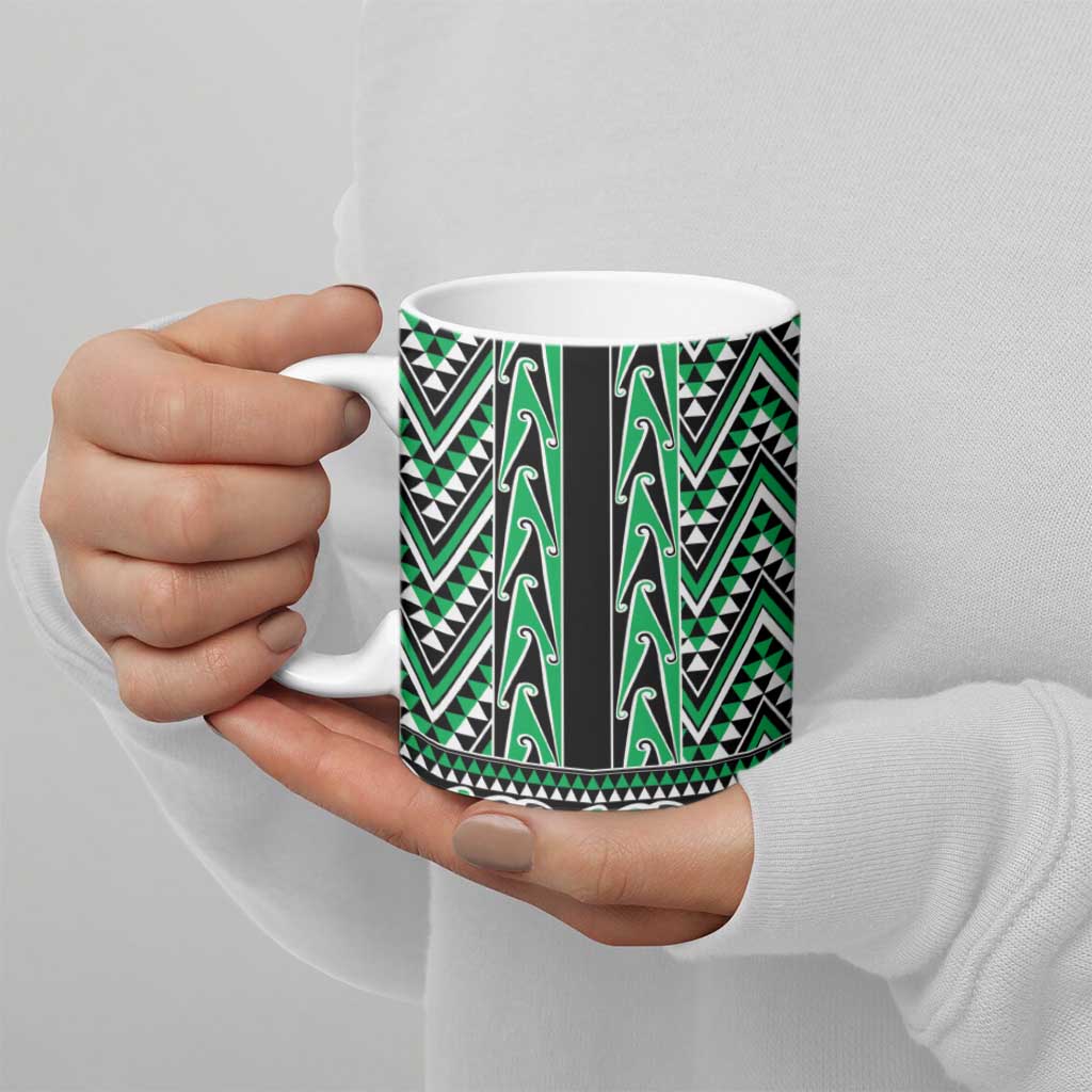 New Zealand Maori Niho Taniwha Ceramic Mug Kakariki Mangopare and Puhoro Pattern - Aussie Hoodie