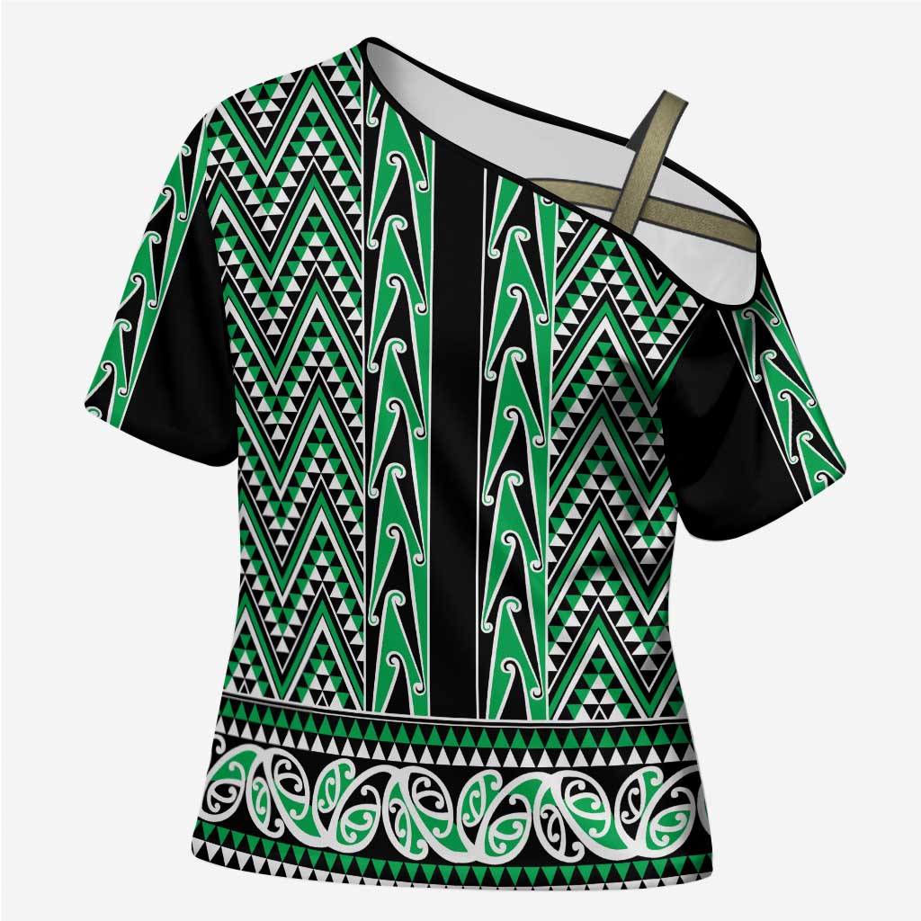 New Zealand Maori Niho Taniwha Cross Shoulder Shirt Kakariki Mangopare and Puhoro Pattern - Aussie Hoodie