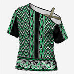 New Zealand Maori Niho Taniwha Cross Shoulder Shirt Kakariki Mangopare and Puhoro Pattern - Aussie Hoodie