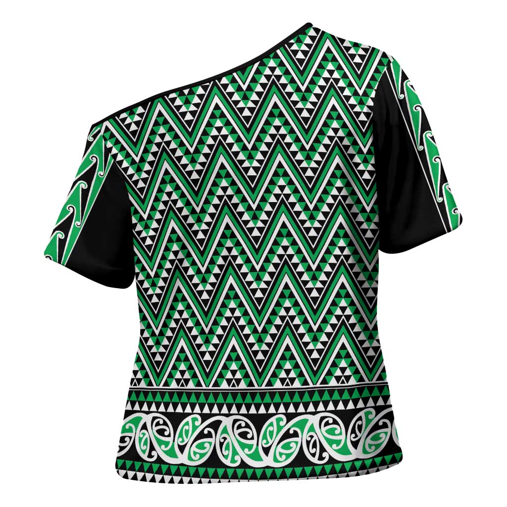 New Zealand Maori Niho Taniwha Cross Shoulder Shirt Kakariki Mangopare and Puhoro Pattern - Aussie Hoodie