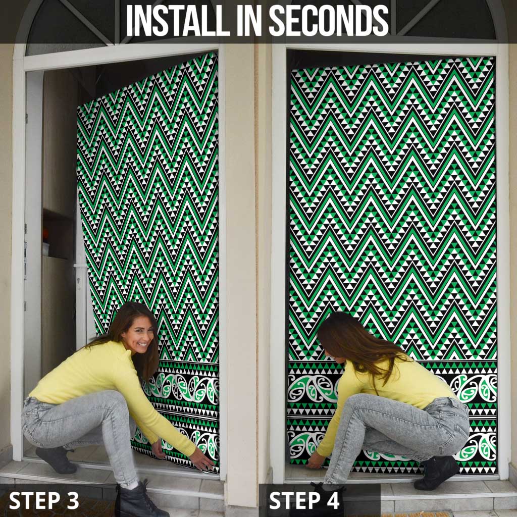 New Zealand Maori Niho Taniwha Door Cover Kakariki Mangopare and Puhoro Pattern - Aussie Hoodie