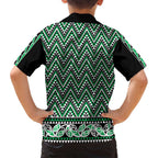 New Zealand Maori Niho Taniwha Family Matching Long Sleeve Bodycon Dress and Hawaiian Shirt Kakariki Mangopare and Puhoro Pattern