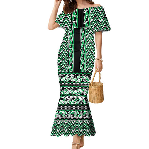 New Zealand Maori Niho Taniwha Family Matching Mermaid Dress and Hawaiian Shirt Kakariki Mangopare and Puhoro Pattern