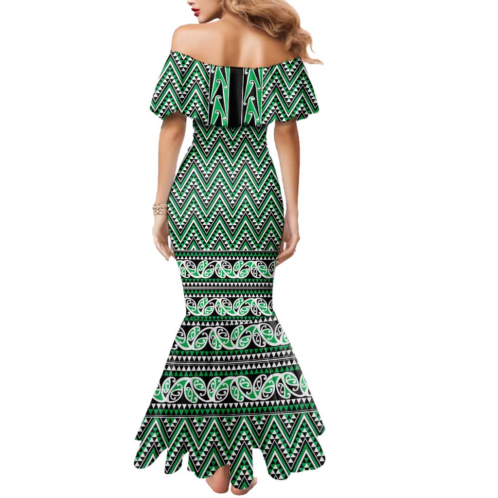 New Zealand Maori Niho Taniwha Family Matching Mermaid Dress and Hawaiian Shirt Kakariki Mangopare and Puhoro Pattern