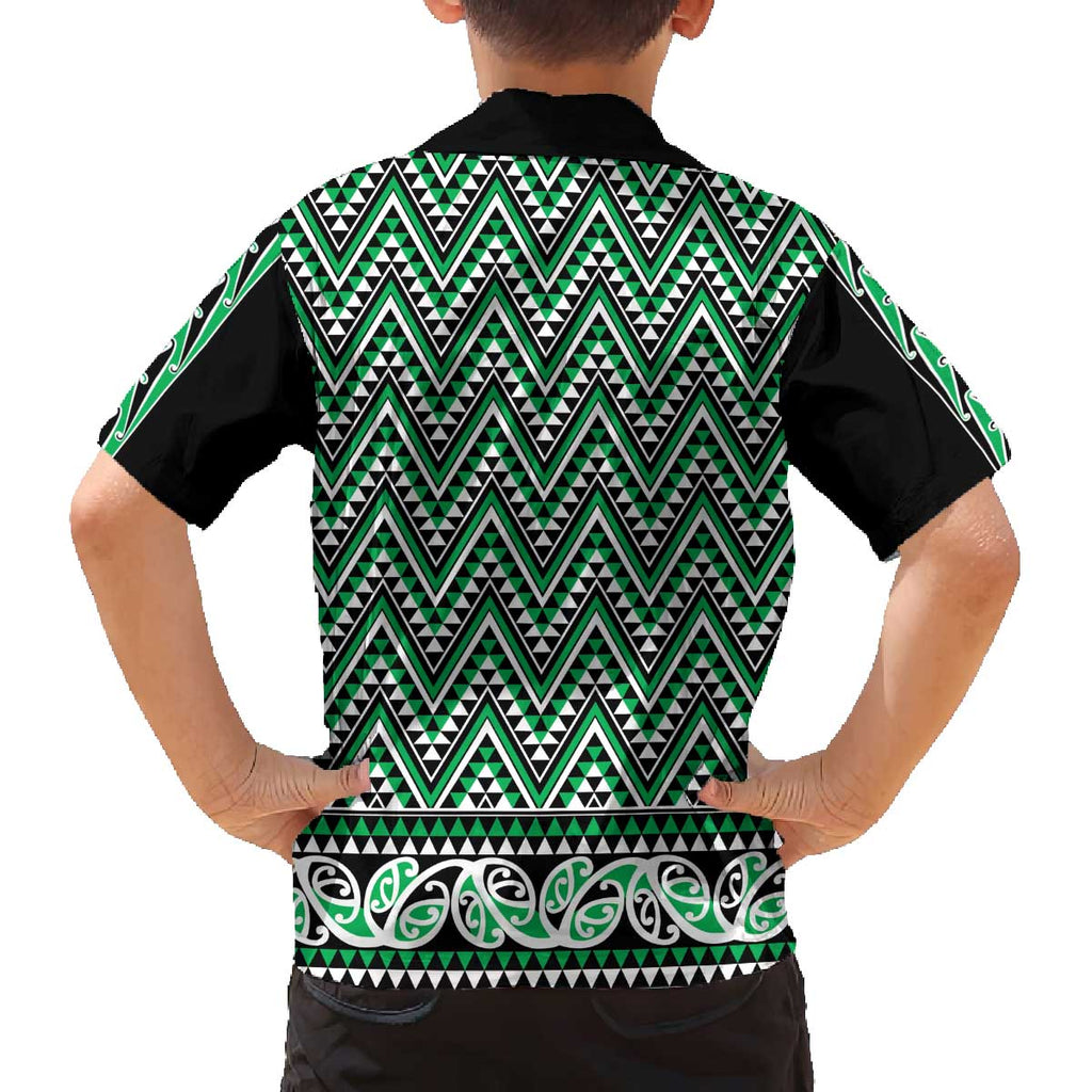 New Zealand Maori Niho Taniwha Family Matching Off The Shoulder Long Sleeve Dress and Hawaiian Shirt Kakariki Mangopare and Puhoro Pattern
