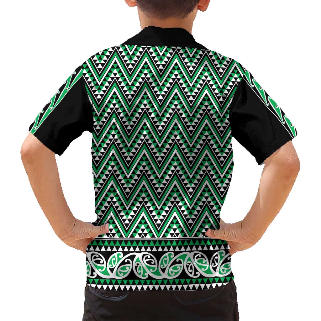 New Zealand Maori Niho Taniwha Family Matching Off Shoulder Short Dress and Hawaiian Shirt Kakariki Mangopare and Puhoro Pattern