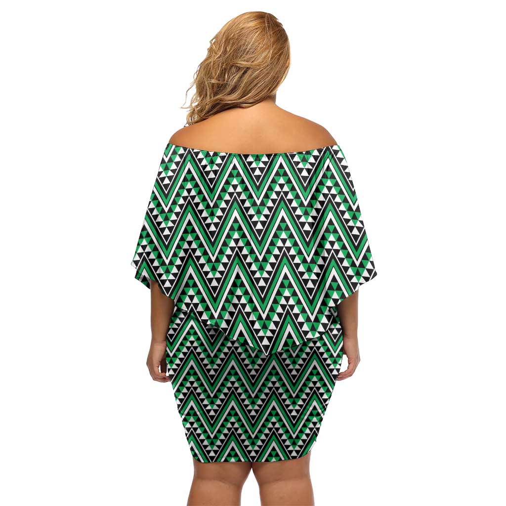 New Zealand Maori Niho Taniwha Family Matching Off Shoulder Short Dress and Hawaiian Shirt Kakariki Mangopare and Puhoro Pattern