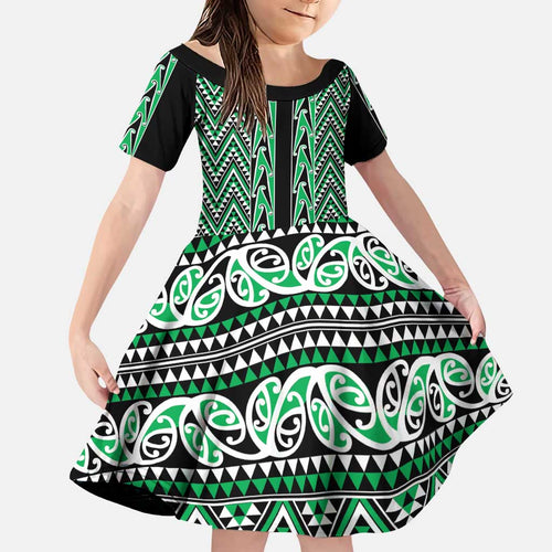 New Zealand Maori Niho Taniwha Family Matching Puletasi and Hawaiian Shirt Kakariki Mangopare and Puhoro Pattern