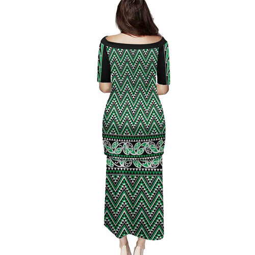 New Zealand Maori Niho Taniwha Family Matching Puletasi and Hawaiian Shirt Kakariki Mangopare and Puhoro Pattern