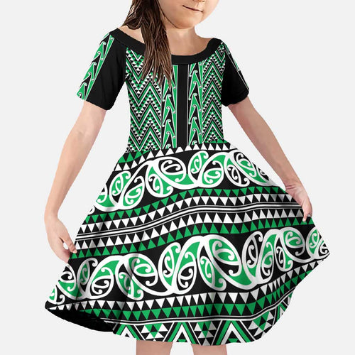 New Zealand Maori Niho Taniwha Family Matching Short Sleeve Bodycon Dress and Hawaiian Shirt Kakariki Mangopare and Puhoro Pattern