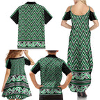 New Zealand Maori Niho Taniwha Family Matching Summer Maxi Dress and Hawaiian Shirt Kakariki Mangopare and Puhoro Pattern
