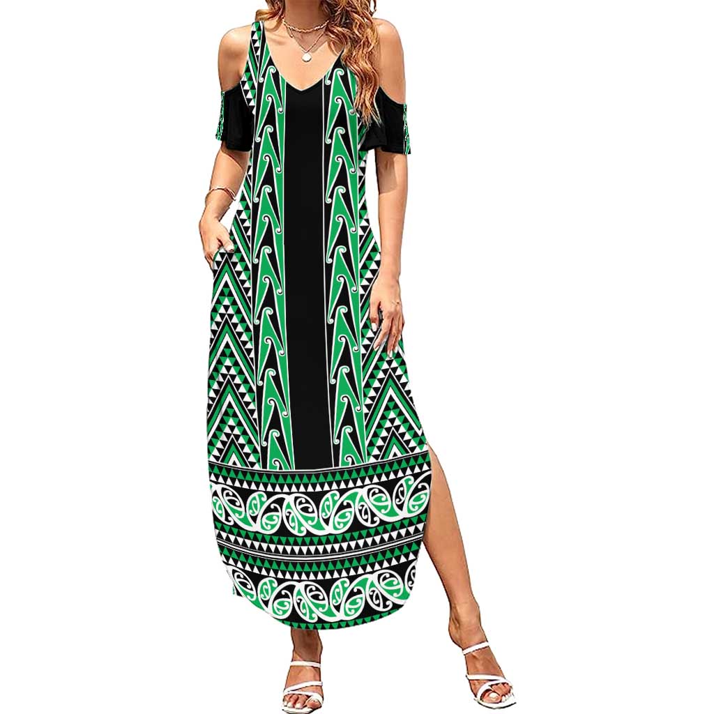 New Zealand Maori Niho Taniwha Family Matching Summer Maxi Dress and Hawaiian Shirt Kakariki Mangopare and Puhoro Pattern