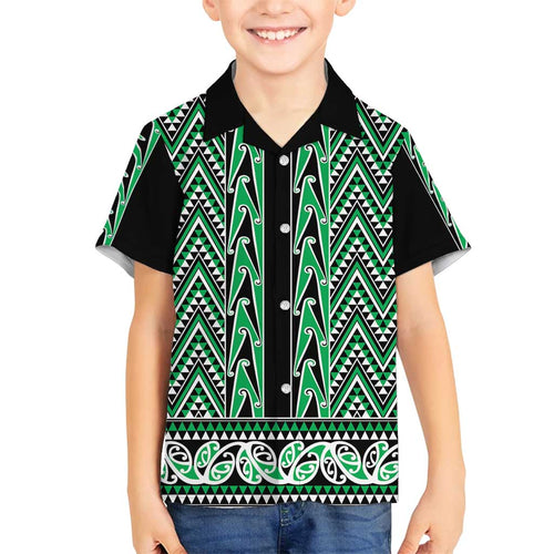 New Zealand Maori Niho Taniwha Family Matching Tank Maxi Dress and Hawaiian Shirt Kakariki Mangopare and Puhoro Pattern