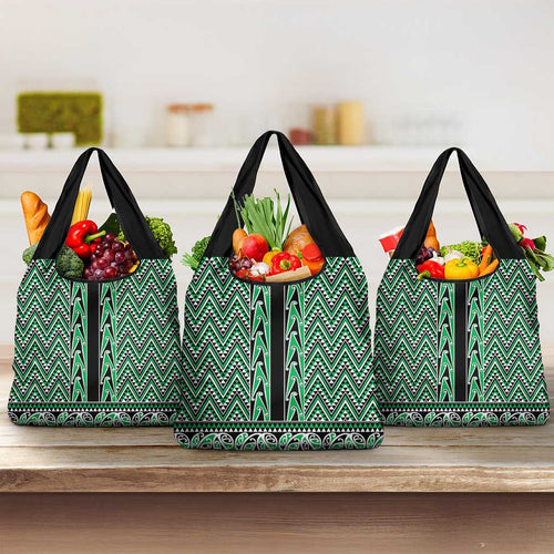 New Zealand Maori Niho Taniwha Grocery Bag Kakariki Mangopare and Puhoro Pattern