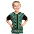 New Zealand Maori Niho Taniwha Kid T Shirt Kakariki Mangopare and Puhoro Pattern