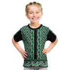 New Zealand Maori Niho Taniwha Kid T Shirt Kakariki Mangopare and Puhoro Pattern