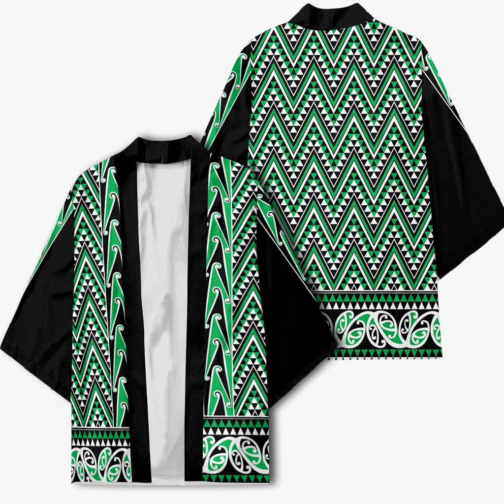 New Zealand Maori Niho Taniwha Kimono Kakariki Mangopare and Puhoro Pattern - Aussie Hoodie