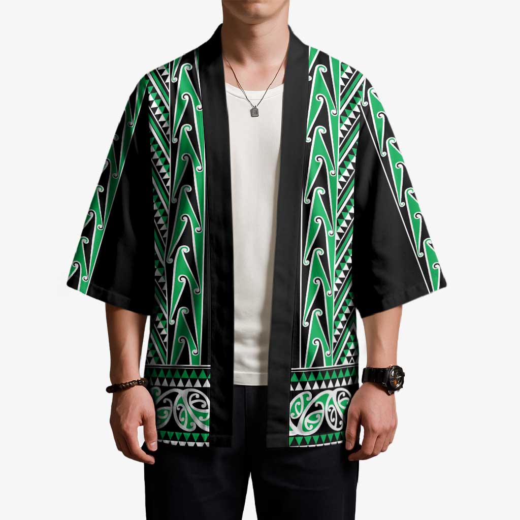New Zealand Maori Niho Taniwha Kimono Kakariki Mangopare and Puhoro Pattern - Aussie Hoodie