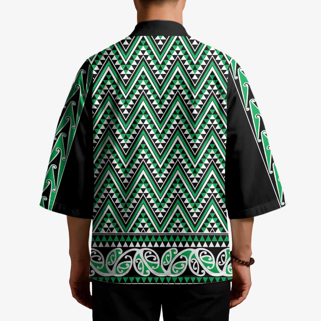 New Zealand Maori Niho Taniwha Kimono Kakariki Mangopare and Puhoro Pattern - Aussie Hoodie