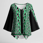 New Zealand Maori Niho Taniwha Kimono Sleeve Blouse Kakariki Mangopare and Puhoro Pattern - Aussie Hoodie