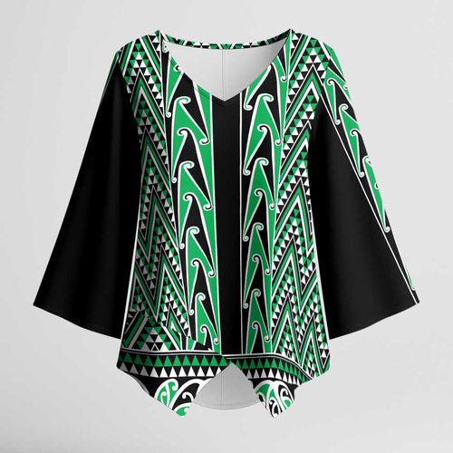 New Zealand Maori Niho Taniwha Kimono Sleeve Blouse Kakariki Mangopare and Puhoro Pattern - Aussie Hoodie