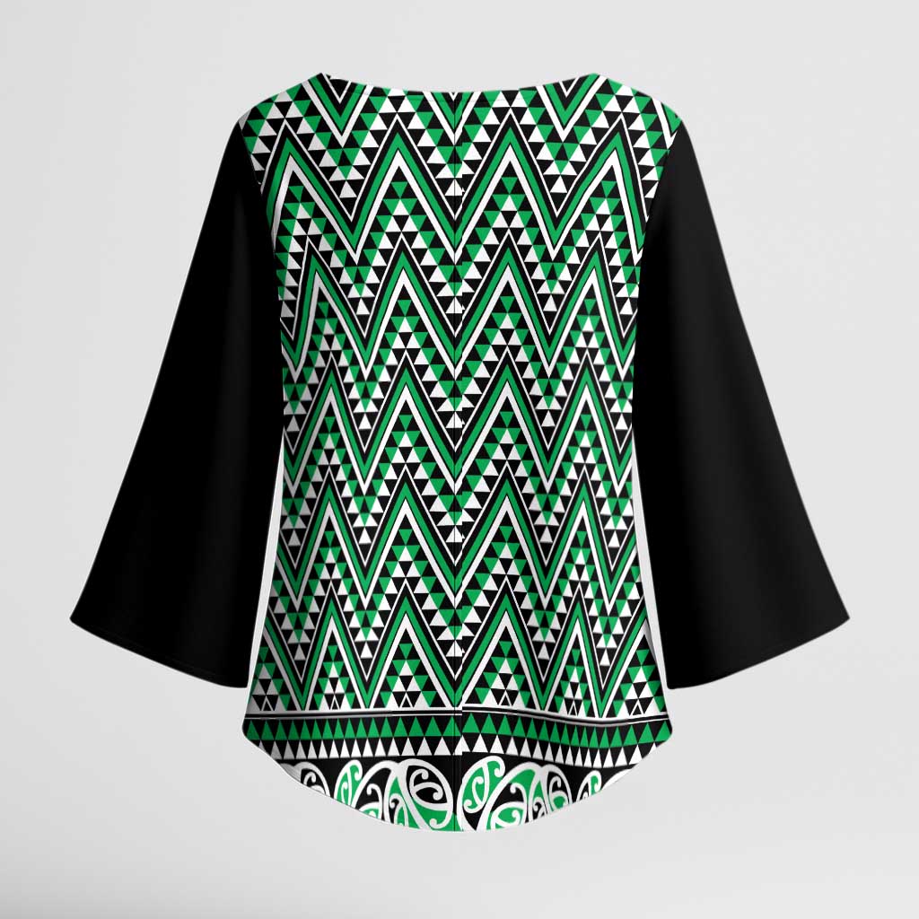 New Zealand Maori Niho Taniwha Kimono Sleeve Blouse Kakariki Mangopare and Puhoro Pattern - Aussie Hoodie