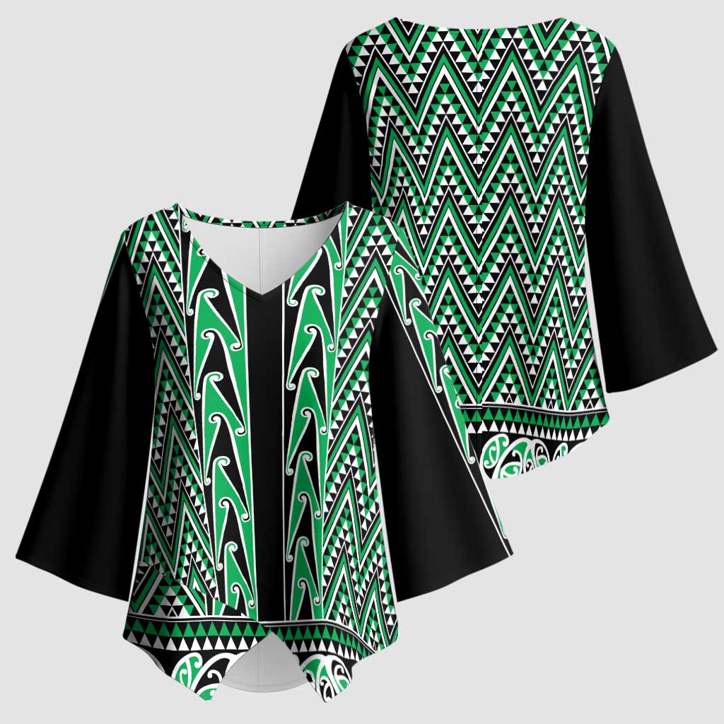 New Zealand Maori Niho Taniwha Kimono Sleeve Blouse Kakariki Mangopare and Puhoro Pattern - Aussie Hoodie