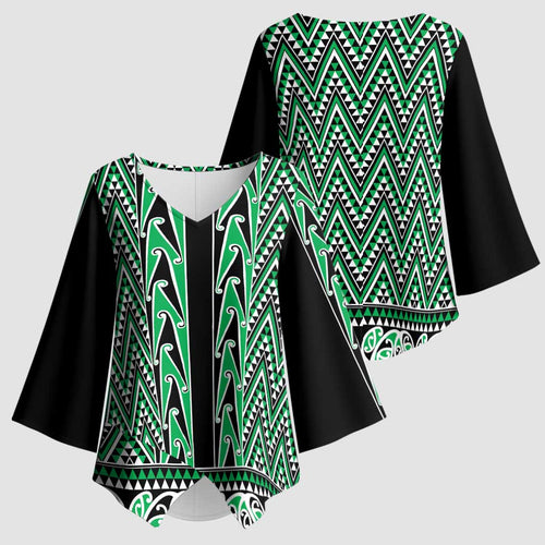 New Zealand Maori Niho Taniwha Kimono Sleeve Blouse Kakariki Mangopare and Puhoro Pattern - Aussie Hoodie