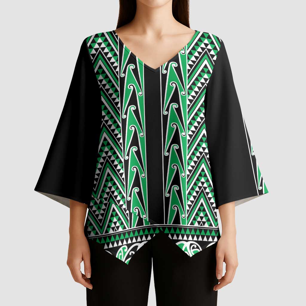 New Zealand Maori Niho Taniwha Kimono Sleeve Blouse Kakariki Mangopare and Puhoro Pattern - Aussie Hoodie