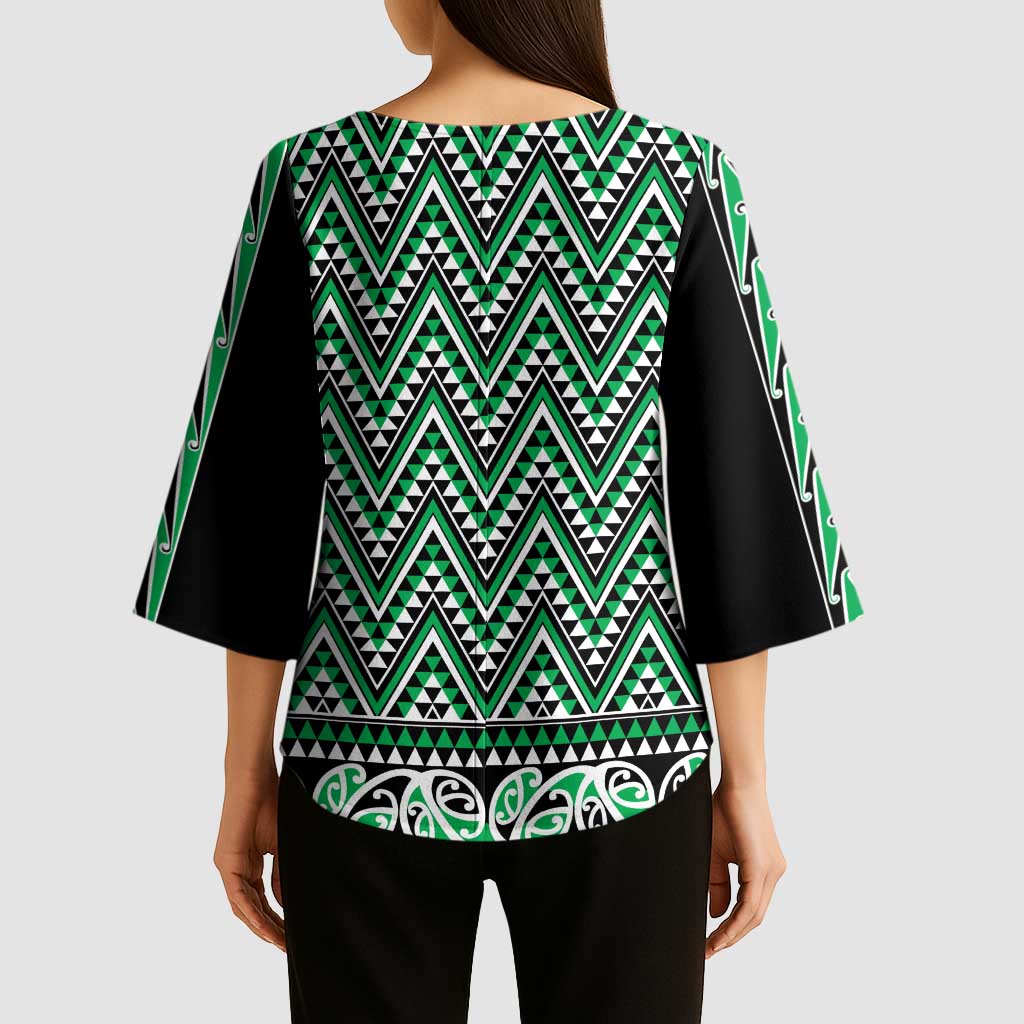 New Zealand Maori Niho Taniwha Kimono Sleeve Blouse Kakariki Mangopare and Puhoro Pattern - Aussie Hoodie