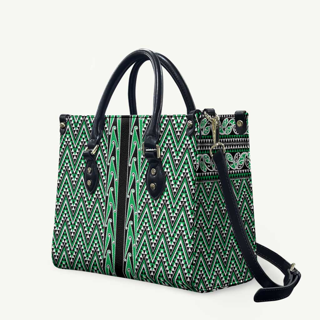 New Zealand Maori Niho Taniwha Leather Bag Kakariki Mangopare and Puhoro Pattern - Aussie Hoodie