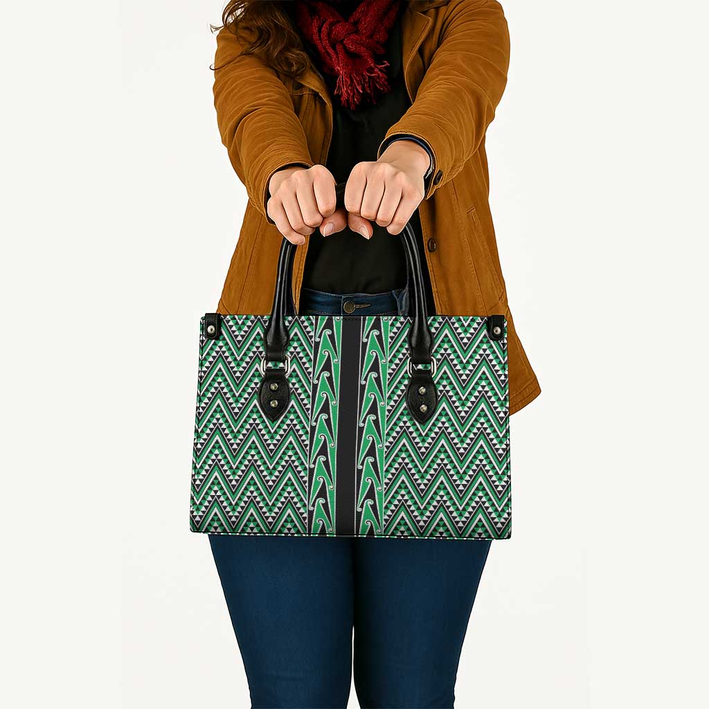 New Zealand Maori Niho Taniwha Leather Bag Kakariki Mangopare and Puhoro Pattern - Aussie Hoodie
