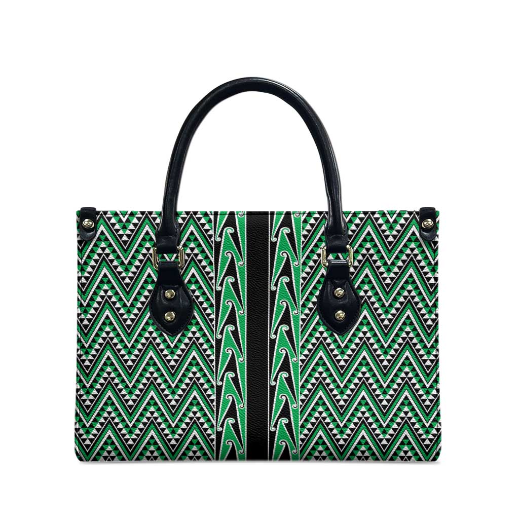 New Zealand Maori Niho Taniwha Leather Bag Kakariki Mangopare and Puhoro Pattern - Aussie Hoodie