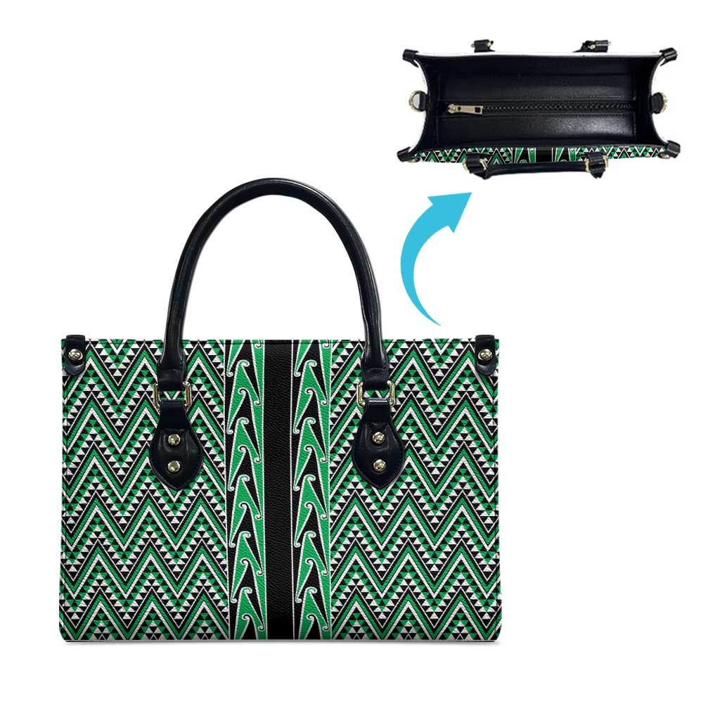 New Zealand Maori Niho Taniwha Leather Bag Kakariki Mangopare and Puhoro Pattern - Aussie Hoodie
