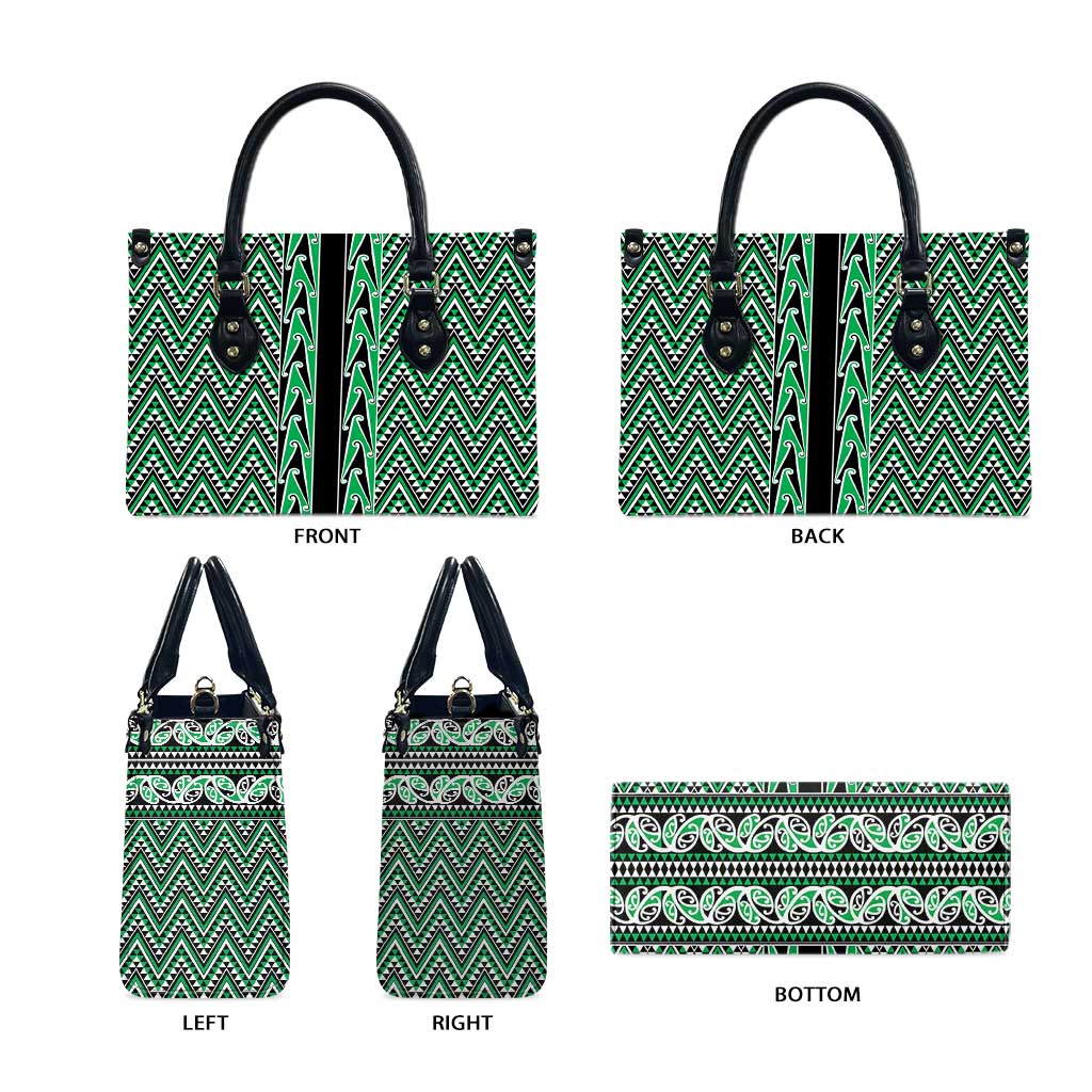 New Zealand Maori Niho Taniwha Leather Bag Kakariki Mangopare and Puhoro Pattern - Aussie Hoodie