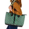 New Zealand Maori Niho Taniwha Leather Tote Bag Kakariki Mangopare and Puhoro Pattern