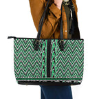 New Zealand Maori Niho Taniwha Leather Tote Bag Kakariki Mangopare and Puhoro Pattern