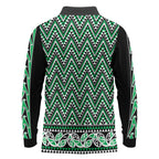New Zealand Maori Niho Taniwha Long Sleeve Polo Shirt Kakariki Mangopare and Puhoro Pattern