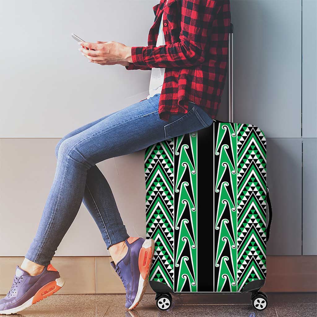 New Zealand Maori Niho Taniwha Luggage Cover Kakariki Mangopare and Puhoro Pattern