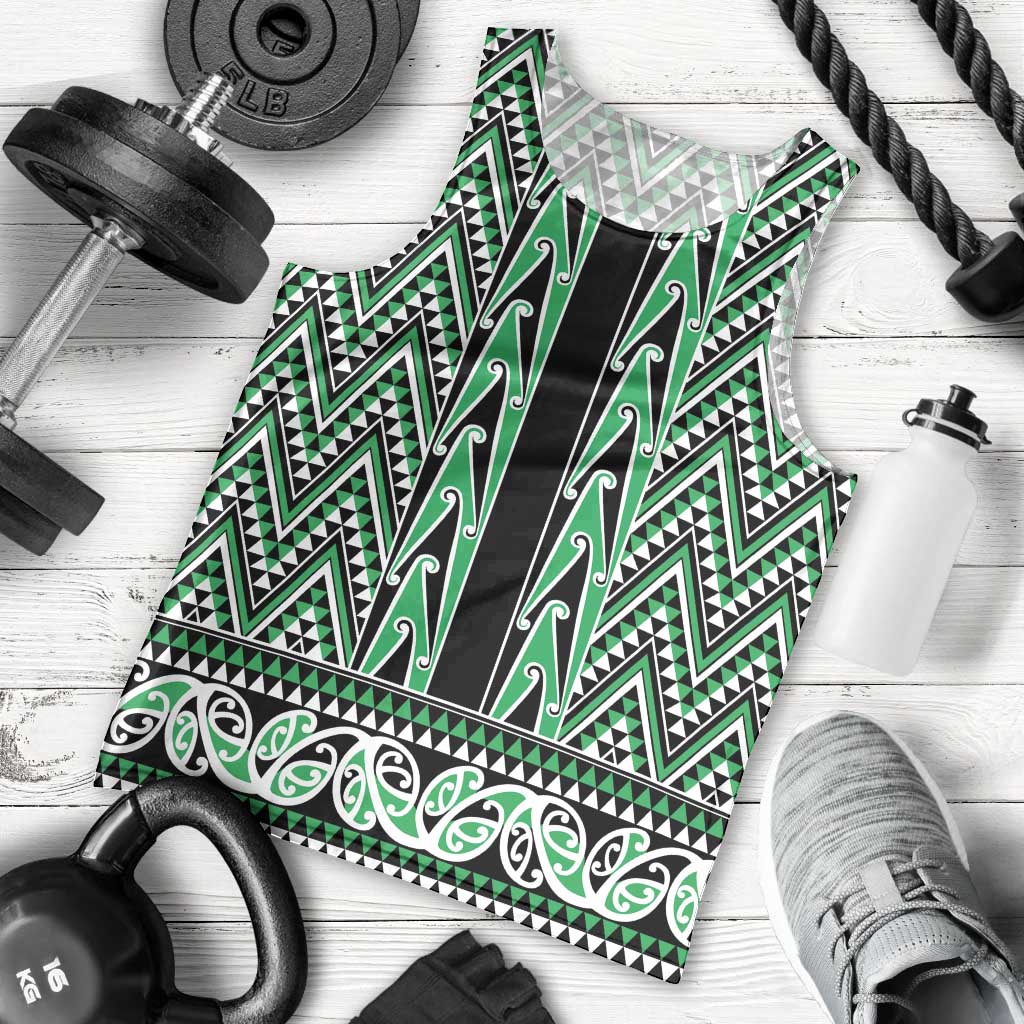 New Zealand Maori Niho Taniwha Men Tank Top Kakariki Mangopare and Puhoro Pattern