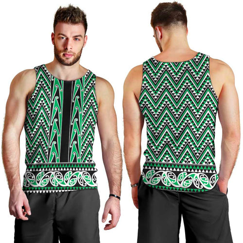 New Zealand Maori Niho Taniwha Men Tank Top Kakariki Mangopare and Puhoro Pattern