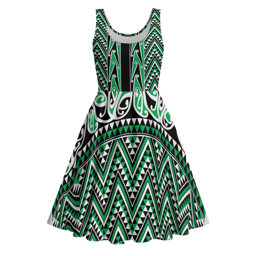 New Zealand Maori Niho Taniwha Midi Dress Kakariki Mangopare and Puhoro Pattern - Aussie Hoodie