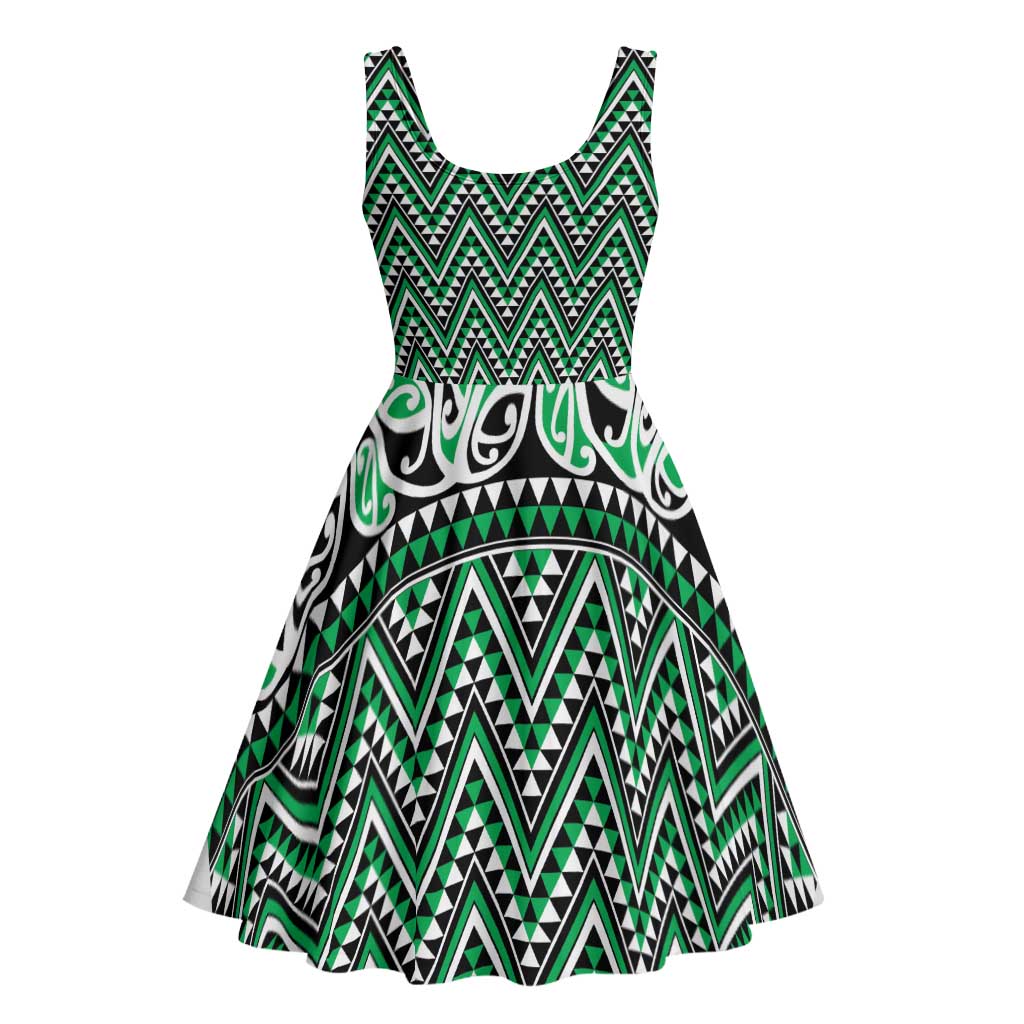New Zealand Maori Niho Taniwha Midi Dress Kakariki Mangopare and Puhoro Pattern - Aussie Hoodie