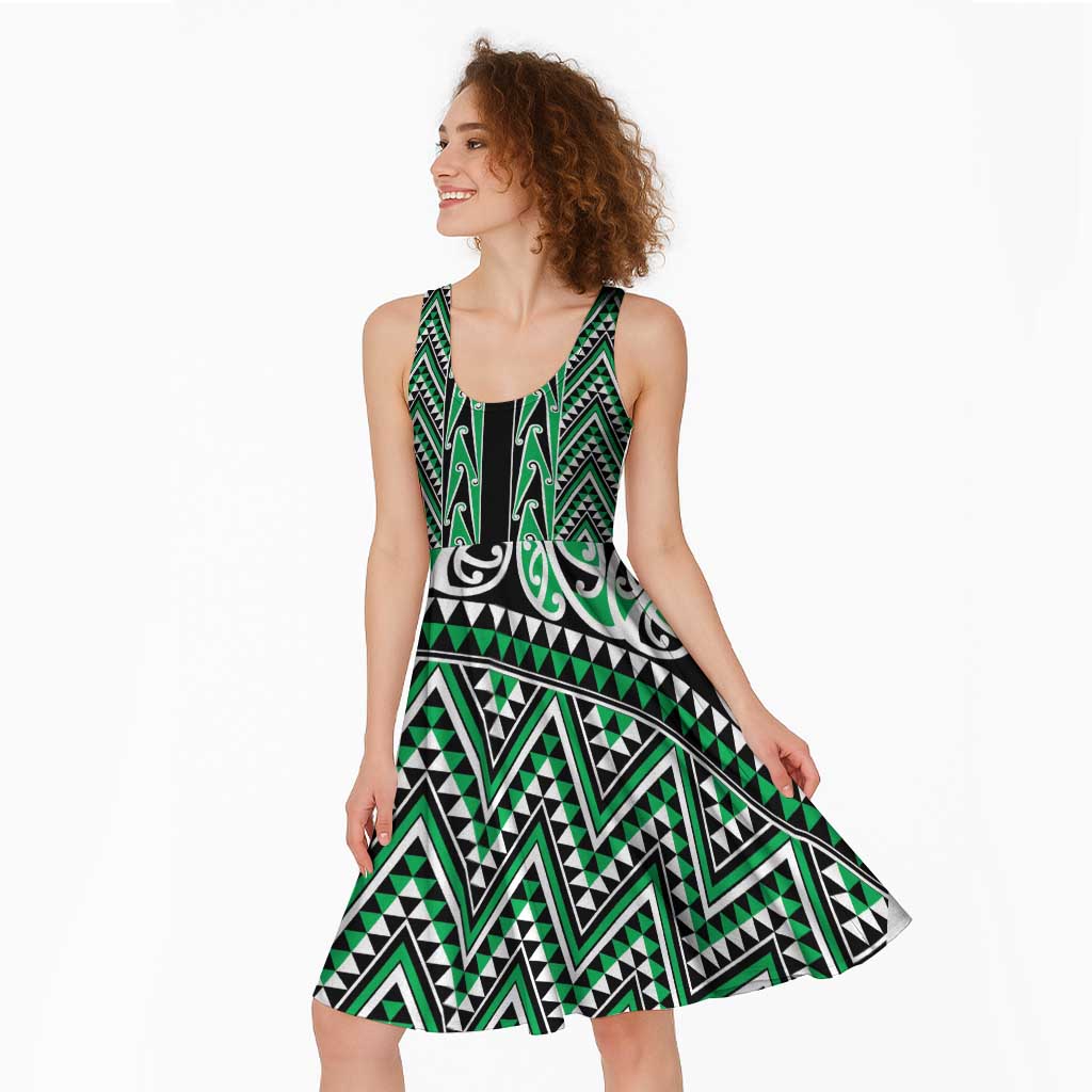 New Zealand Maori Niho Taniwha Midi Dress Kakariki Mangopare and Puhoro Pattern - Aussie Hoodie