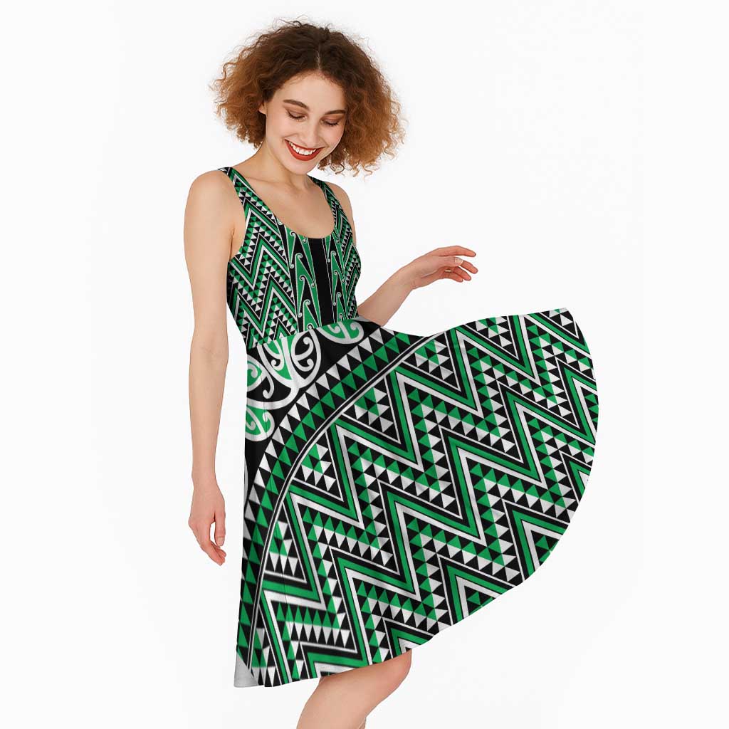New Zealand Maori Niho Taniwha Midi Dress Kakariki Mangopare and Puhoro Pattern - Aussie Hoodie
