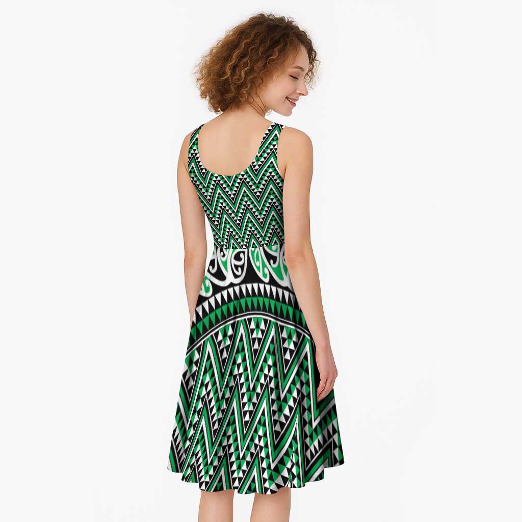 New Zealand Maori Niho Taniwha Midi Dress Kakariki Mangopare and Puhoro Pattern - Aussie Hoodie